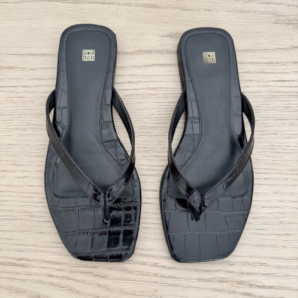 Toteme Black Croc-Embossed Women's Sandals
